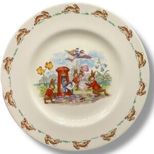 Vintage Royal Doulton Bunnykins plate with british post office scene